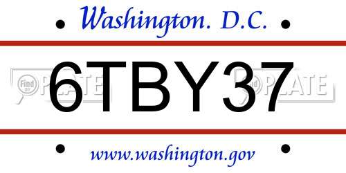 6TBY37 District Of Columbia License Plate