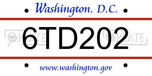 6TD202 District Of Columbia License Plate