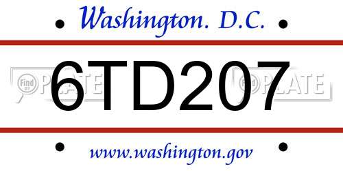 6TD207 District Of Columbia License Plate
