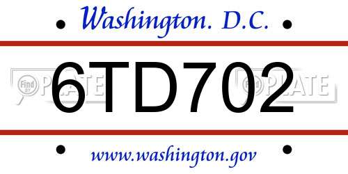 6TD702 District Of Columbia License Plate