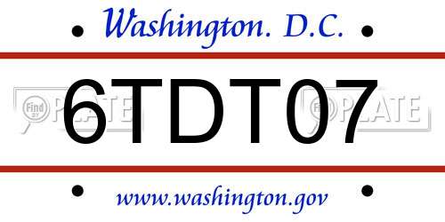 6TDT07 District Of Columbia License Plate