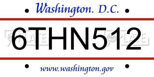6THN512 District Of Columbia License Plate