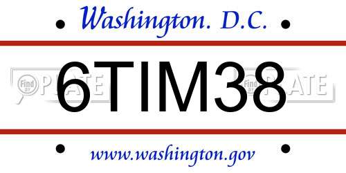6TIM38 District Of Columbia License Plate