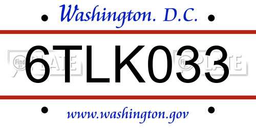 6TLK033 District Of Columbia License Plate