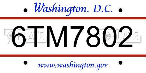 6TM7802 District Of Columbia License Plate