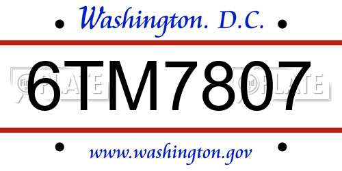 6TM7807 District Of Columbia License Plate