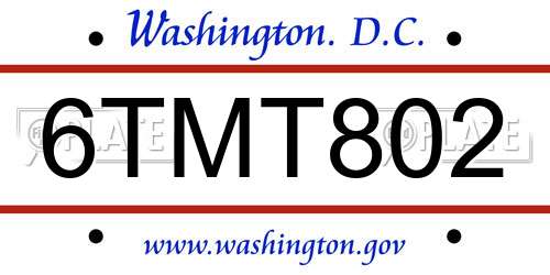 6TMT802 District Of Columbia License Plate