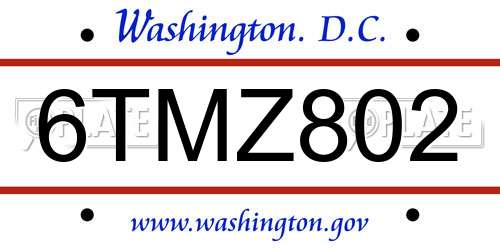 6TMZ802 District Of Columbia License Plate