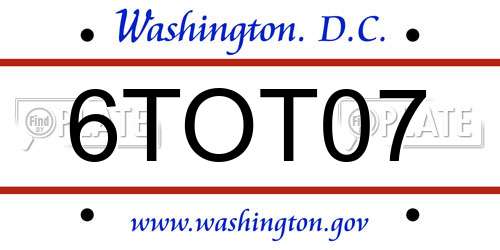 6TOT07 District Of Columbia License Plate