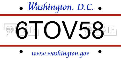 6TOV58 District Of Columbia License Plate