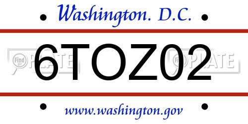 6TOZ02 District Of Columbia License Plate