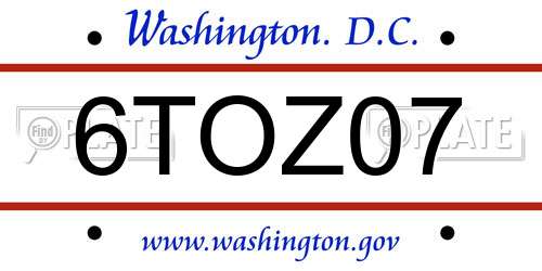 6TOZ07 District Of Columbia License Plate
