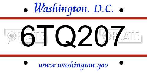 6TQ207 District Of Columbia License Plate