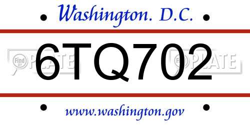6TQ702 District Of Columbia License Plate