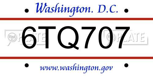 6TQ707 District Of Columbia License Plate