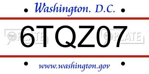 6TQZ07 District Of Columbia License Plate