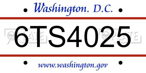 6TS4025 District Of Columbia License Plate