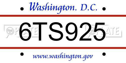 6TS925 District Of Columbia License Plate