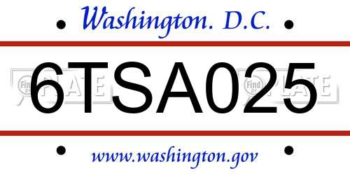6TSA025 District Of Columbia License Plate