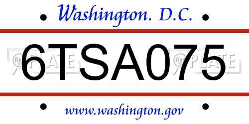 6TSA075 District Of Columbia License Plate