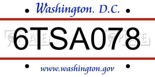 6TSA078 District Of Columbia License Plate