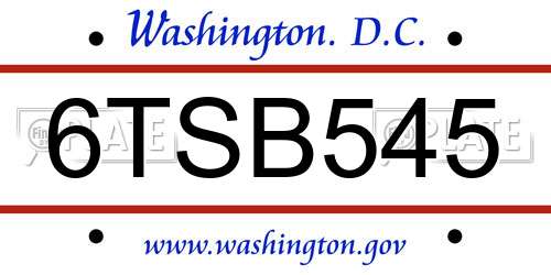 6TSB545 District Of Columbia License Plate