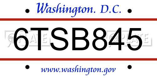 6TSB845 District Of Columbia License Plate