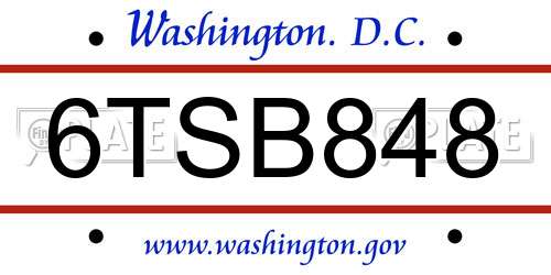 6TSB848 District Of Columbia License Plate