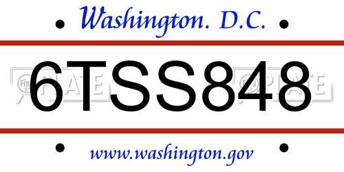 6TSS848 District Of Columbia License Plate