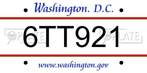 6TT921 District Of Columbia License Plate