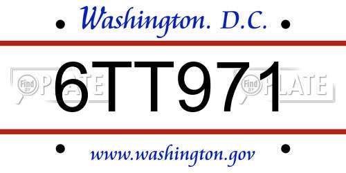 6TT971 District Of Columbia License Plate