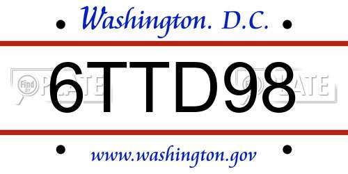 6TTD98 District Of Columbia License Plate