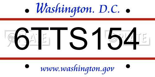 6TTS154 District Of Columbia License Plate