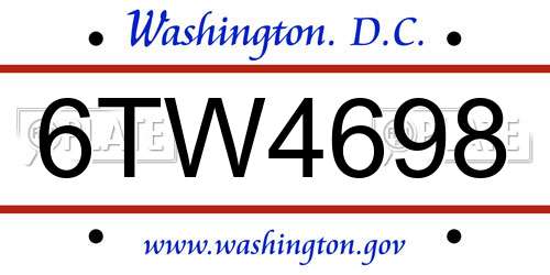 6TW4698 District Of Columbia License Plate