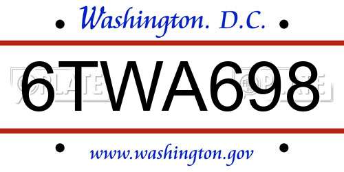 6TWA698 District Of Columbia License Plate
