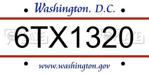 6TX1320 District Of Columbia License Plate