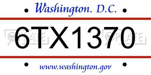 6TX1370 District Of Columbia License Plate