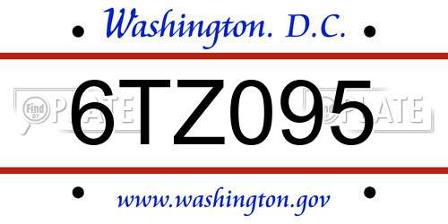 6TZ095 District Of Columbia License Plate