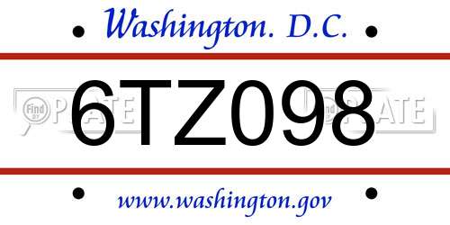 6TZ098 District Of Columbia License Plate