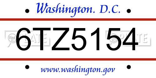 6TZ5154 District Of Columbia License Plate