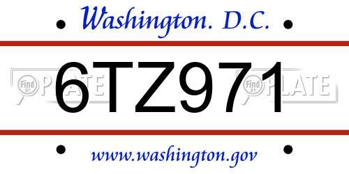 6TZ971 District Of Columbia License Plate