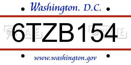6TZB154 District Of Columbia License Plate