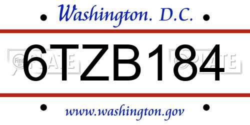 6TZB184 District Of Columbia License Plate
