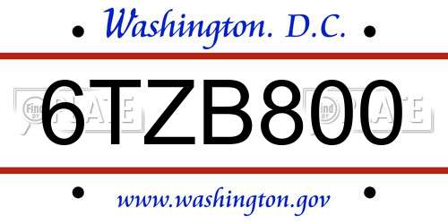6TZB800 District Of Columbia License Plate