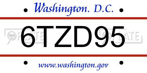 6TZD95 District Of Columbia License Plate