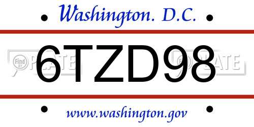 6TZD98 District Of Columbia License Plate