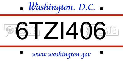 6TZI406 District Of Columbia License Plate