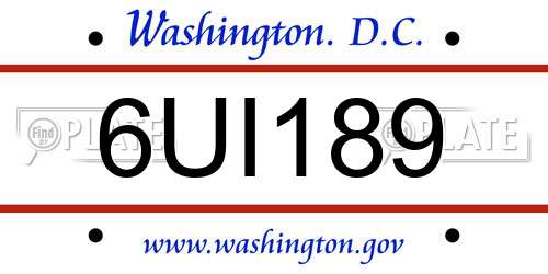 6UI189 District Of Columbia License Plate