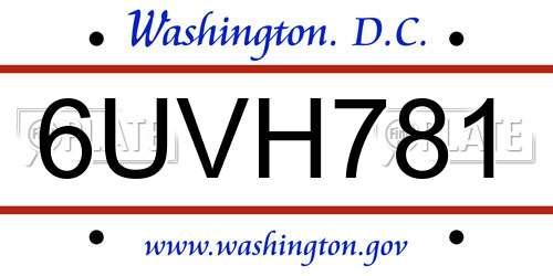 6UVH781 District Of Columbia License Plate