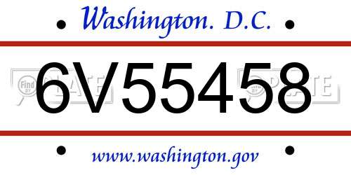 6V55458 District Of Columbia License Plate